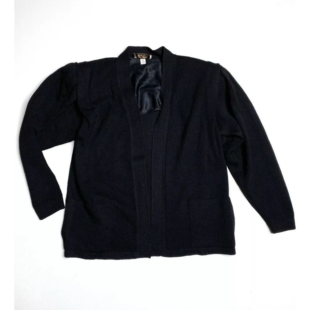 Vintage ST. JOHN Santana Knit Open Cardigan Sweater Black Women's Size 6
